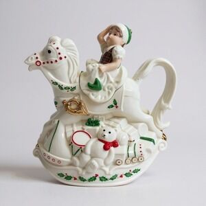 Lenox Santa's Holiday‎ Toy Shop Holiday Elf & Rocking Horse Teapot 9.5" x 9.5"